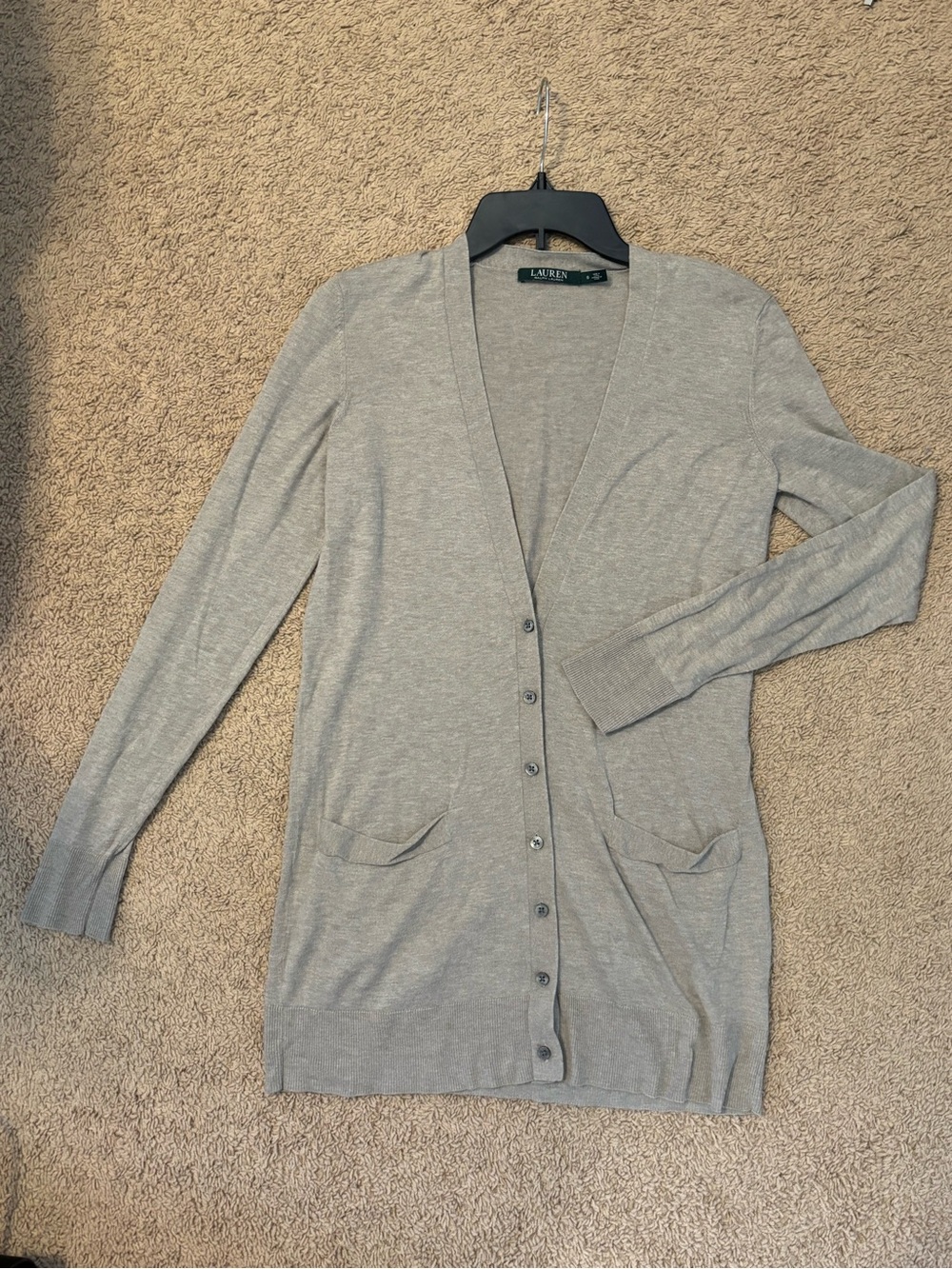 Lauren Ralph Lauren Heather Gray Long Button-Front Cardigan